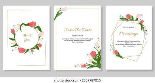 Wedding invitation with delicate tulipsWedding invitation with delicate tulips and delicate, field Capsella bursa pastoris