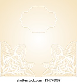 Wedding invitation with delicate white lace. Vector illustration