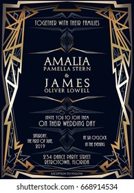 The wedding invitation design. Art Deco style.