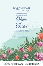 wedding invitation design with beautiful flower theme