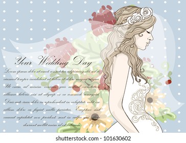 Wedding invitation design with bride