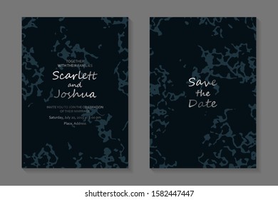 Wedding invitation design or card templates for business or presentation or greeting with silver text on an abstract black background.