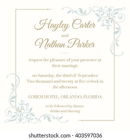 Wedding Invitation. Design Classic Cards. Decorative Floral Frame. Template For Greeting Cards, Invitations.  Graphic Design Page.