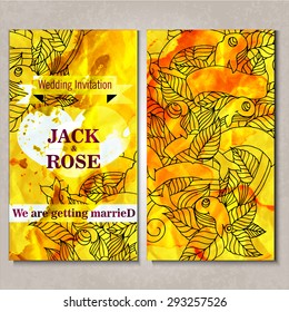 Wedding invitation design with detailed doodles. Vector illustration