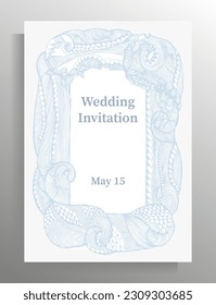 Wedding invitation design. Elegant vector template with decorative hand drawn frame.