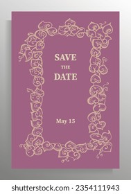 Wedding invitation design. Elegant vector template with decorative hand drawn frame.