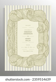 Diseño de la invitación a la boda. Elegante plantilla vectorial para afiche, tarjeta, certificado, folleto en estilo retro.