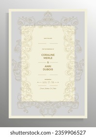 Hochzeitseinladung-Design. Elegante Vektorvorlage für Poster, Karte, Zertifikat, Broschüre im Retro-Stil.