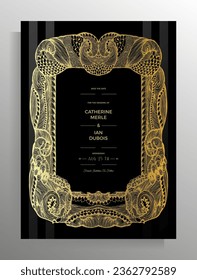 Diseño de la invitación a la boda. Elegante plantilla vectorial para afiche, tarjeta, certificado, folleto en estilo retro.
