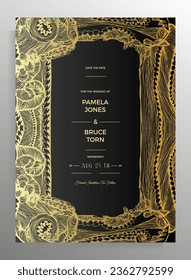 Wedding invitation design. Elegant vector template for poster, card, certificate, brochure in retro style.