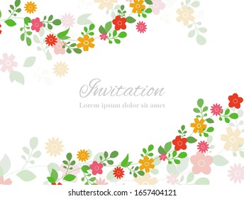 Diseño de invitación de boda en estilo plano. Tarjeta decorada con hojas coloridas y flores ilustraciones vectoriales con espacio de texto.