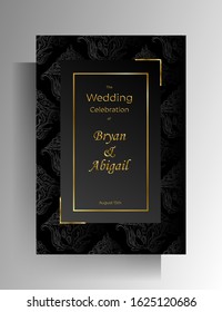 Wedding invitation design. Floral hand painted texture in black color. Vector 10 EPS.