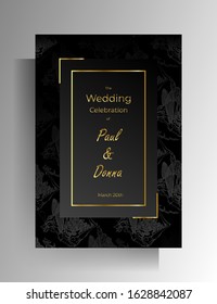 Wedding invitation design. Floral hand painted texture in black color. Vector 10 EPS.