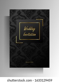 Wedding invitation design. Floral hand painted texture in black color. Vector 10 EPS.
