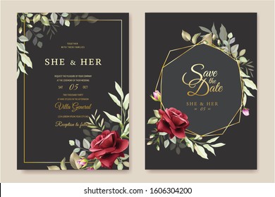 wedding invitation design with floral and leaves