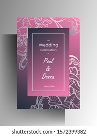 Wedding invitation design. Hand drawn graphic floral elements on a pink background. EPS 10 vector
