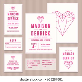 Wedding invitation design set with Invitation card, Save the date, RSVP card and Thank you card, Including alphabet to make cards easy customizable.