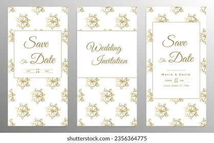 Wedding invitation design. Set of elegant card templates with graphic floral patterns. Vector illustration.
