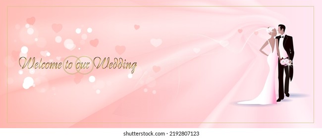 Wedding invitation design template with the bride and groom. Minimalist style