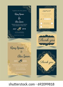 Wedding invitation design template for print with Save the date, RSVP card