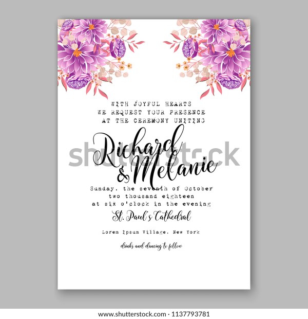 Wedding Invitation Design Template Purple Chrysanthemum Stock