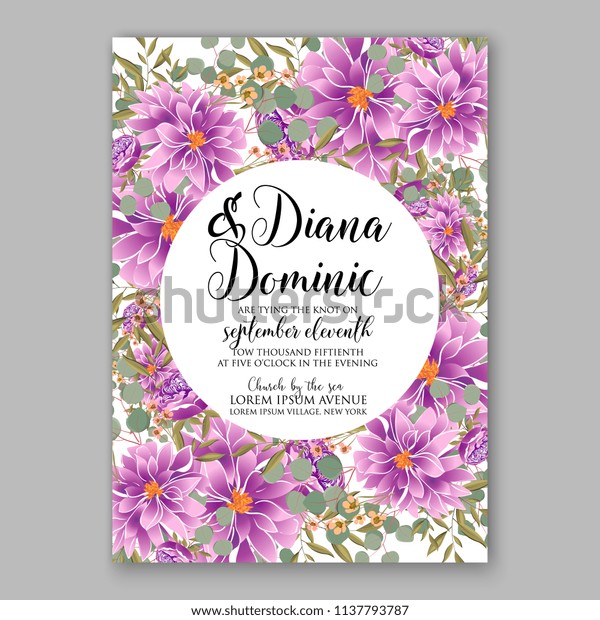 Wedding Invitation Design Template Purple Chrysanthemum