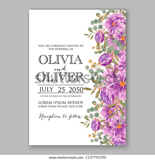 Wedding Invitation Design Template Purple Chrysanthemum Stock