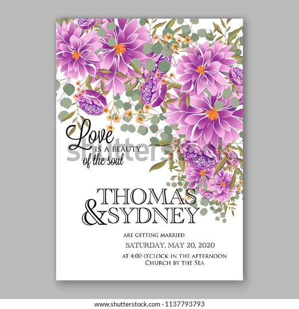 Wedding Invitation Design Template Purple Chrysanthemum Stock