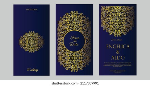plantilla de diseño de invitación de boda en concepto de oro elegante de estilo real. ornamento de oro de concepto real.