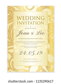 Wedding invitation design template (Save the date card). Classic Golden background useful for any Invitations,  marriage, anniversary, engagement party