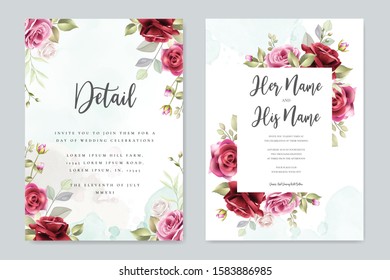 wedding invitation designs with red roses and green leaves