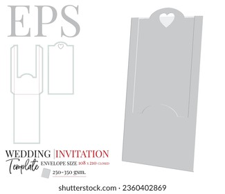 Wedding invitation, die cut template, vector. White, blank, clear, wedding invitation mock up isolated on white background with perspective view