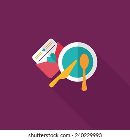 wedding invitation and dishware flat icon with long shadow,eps10