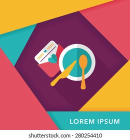 wedding invitation and dishware flat icon with long shadow,eps10