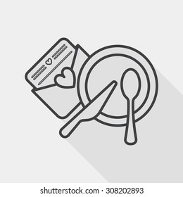 wedding invitation and dishware flat icon with long shadow, line icon