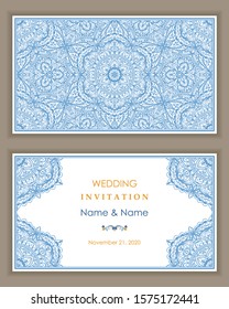Wedding Invitation Eastern style. Arabic  Pattern. Mandala ornament. Frame with flowers elements. Vector illustration.
