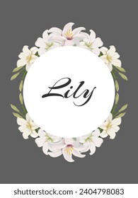 Wedding invitation elegant romantic frame, white lilies flower