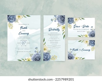 invitación a la boda con elegantes rosas azules reales