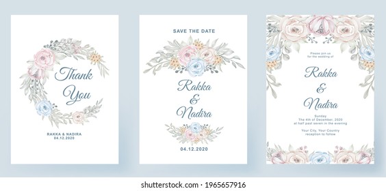 wedding invitation elegant simple simple with rose pastel color pink peach leaf watercolor decoration