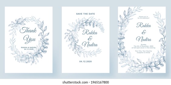 wedding invitation elegant simple white with greenery watercolor pastel leaf decoration