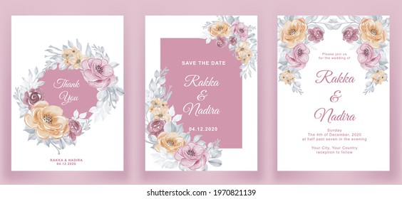 wedding invitation elegant simple white with greenery watercolor pastel leaf decoration