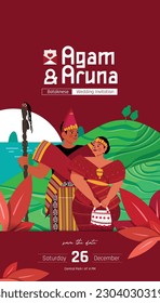 Wedding invitation envelope design with colorful flat style indonesian traditional dress illustration