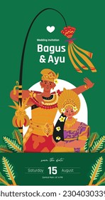 Wedding invitation envelope design with colorful flat style indonesian traditional dress illustration