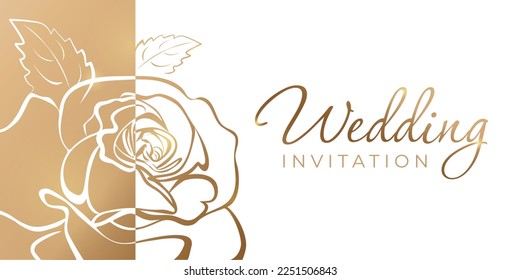 Wedding invitation with exquisite and luxurious golden rose flower