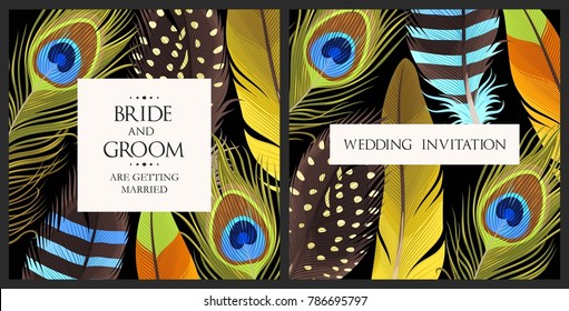 Wedding invitation with feathers