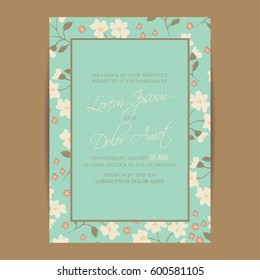 Wedding Invitation. Floral Background. Size: 5" x 7". Seamless pattern is masked.