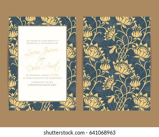 Wedding Invitation. Floral Background. Vintage Style. Size: 5" x 7". Seamless pattern is masked.
