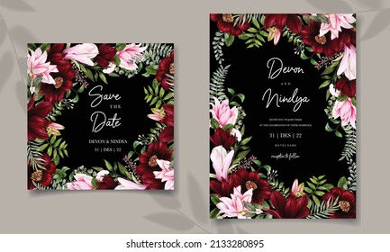 Wedding invitation floral with beautiful flower and leaves
