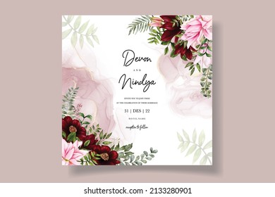 Wedding invitation floral with beautiful flower and leaves
