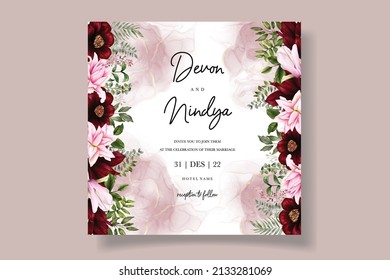 Wedding invitation floral with beautiful flower and leaves

